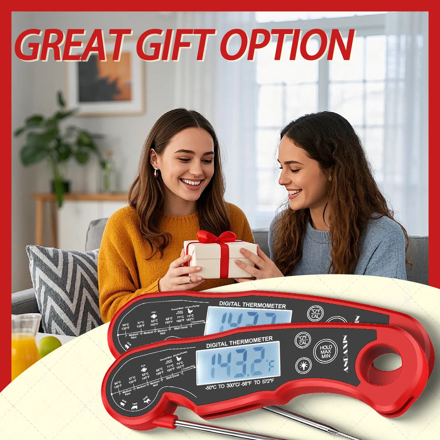 Back to School [BBQ Essential]Digital Meat Thermometer - 3s Instant Read Backlight Magnetic Waterproof for Steak Cooking, Grilling, Frying, Roasthen Utensils,gifts for him,compact,fathersdaygift