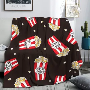 Popcorn Design Fleece Digital Printed Blanket Soft Cozy Small Throw For Sofa Air Conditioning Outdoor Multi Purpose Machine Washable Valentine's Day Gift