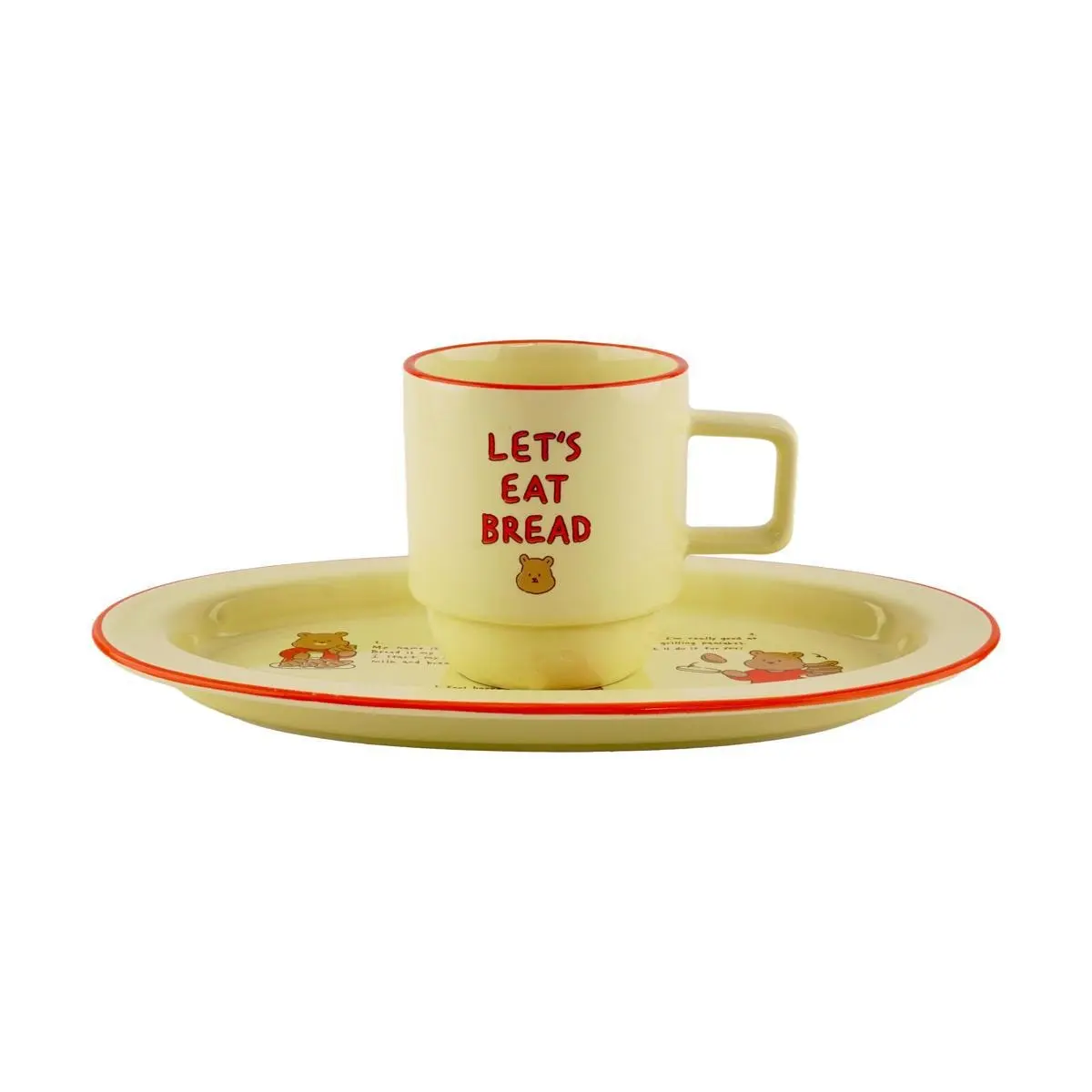 DAILYLIKE Korean Oval Plate & Coffee Mug Set - "My Partner" Breakfast Tableware, 25cm Plate, 280ml Mug, Ceramic Dishware