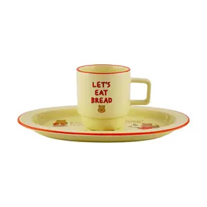 DAILYLIKE Korean Oval Plate & Coffee Mug Set - "My Partner" Breakfast Tableware, 25cm Plate, 280ml Mug, Ceramic Dishware