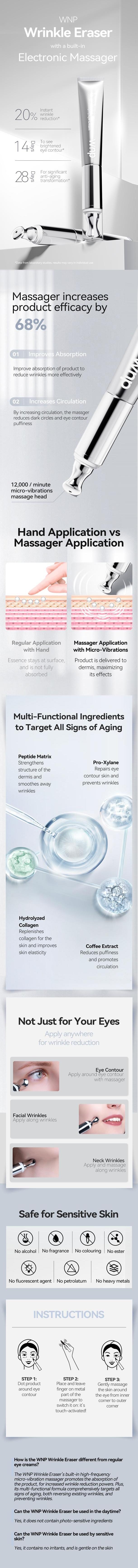 [WNP Official] Electronic Massaging Eye Cream | Built-in vibrating applicator | Helps reduce fine lines and dark circles | Targets puffiness and eye bags | Firms and lifts | Powered by peptides