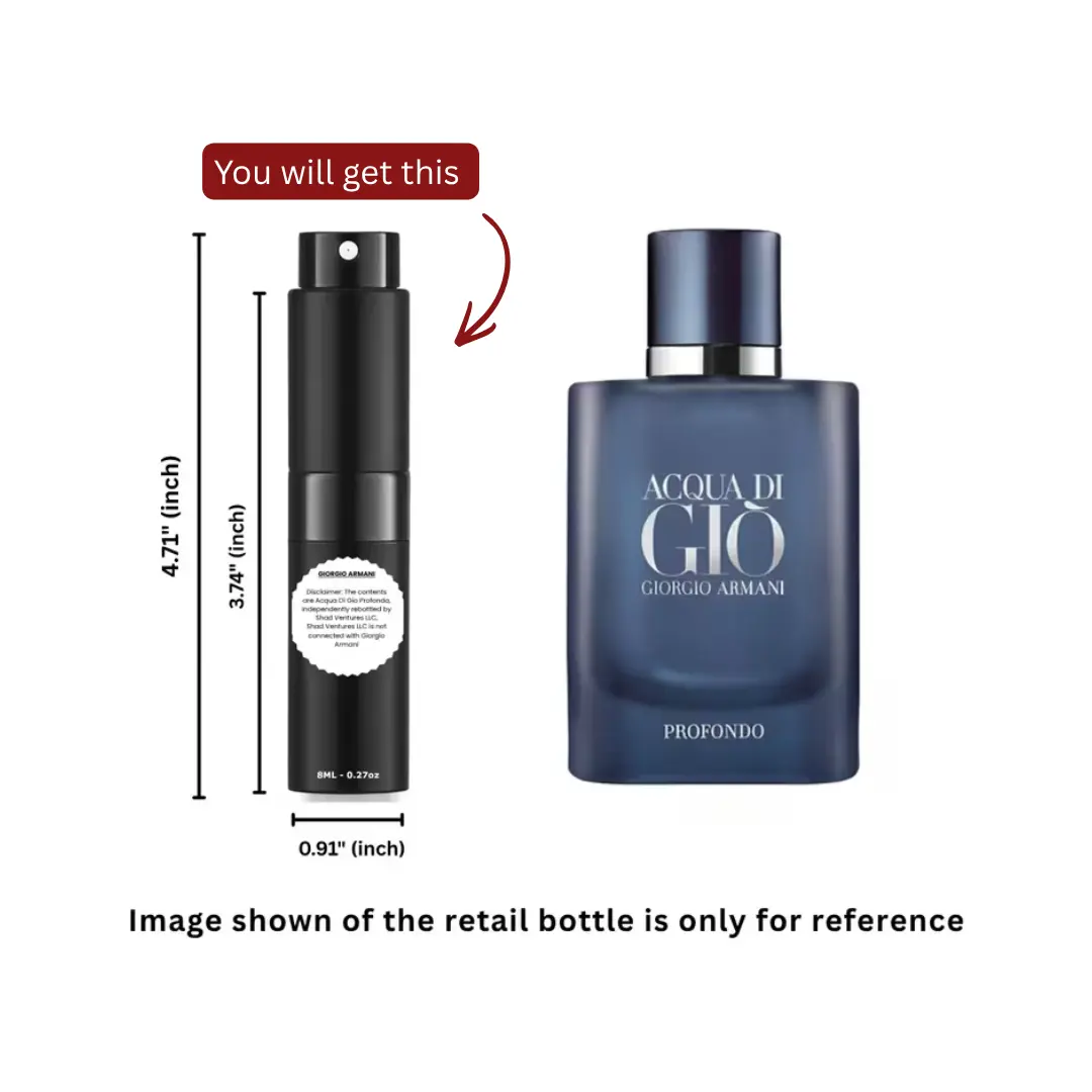 Giorgio Armani Acqua di Gio Profondo Eau de Parfum (EDP) Spray - 8ml/0.27oz 100% Original Authentic Decanted, Men's Elegant EDP, Exquisite Fragrances, Aroma Perfume, Fragrance Scent, EDP Sprays