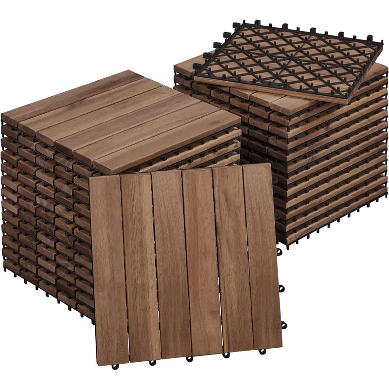 Costoffs 27-Pcs Durable Wood Grain Pattern Interlocking Tiles - Non Slip Floor, Waterproof PVC, Crack Prevention, Efficient Drainage, Expert Craftsmanship (12.5in L×12.5in W×1in Thickness, 27.9sq ft) for Indoor Bathrooms, Outdoor Patios
