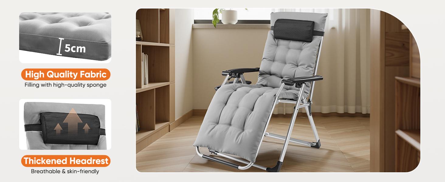 Zero Gravity Chair, Reclining Camping Lounge Chair, Reclining Patio Chairs with Cup Holder Trays and Removable Cushion, Folding Recliner for Indoor and Outdoor