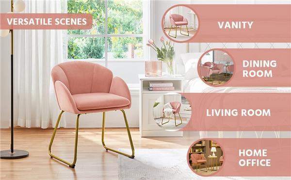 Yaheetech Flower Shape Velvet Accent Chair Modern Armchair with Golden Metal Legs for Living Room/Bedroom/Home Office/Kitchen