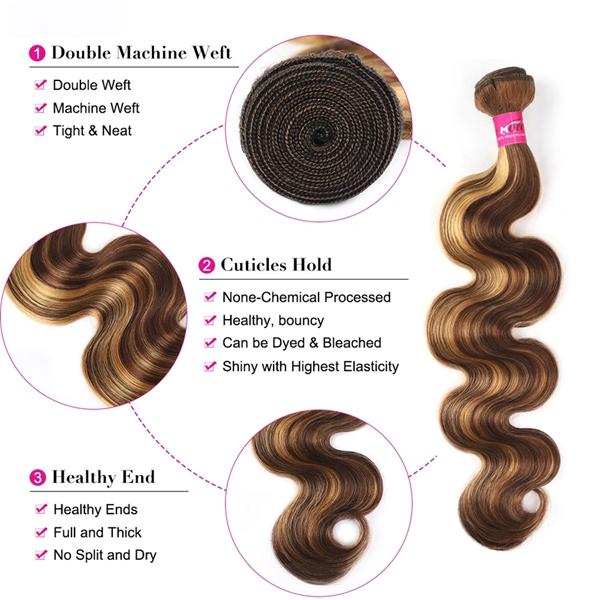 P4/27 Honey Blonde Highlight Body Wave Bundles FB 30 Brown Colored Body Wave Human Hair Weave Bundles Quick Weave Extensions 28 30 Inch #TikTokShopBlackFriday