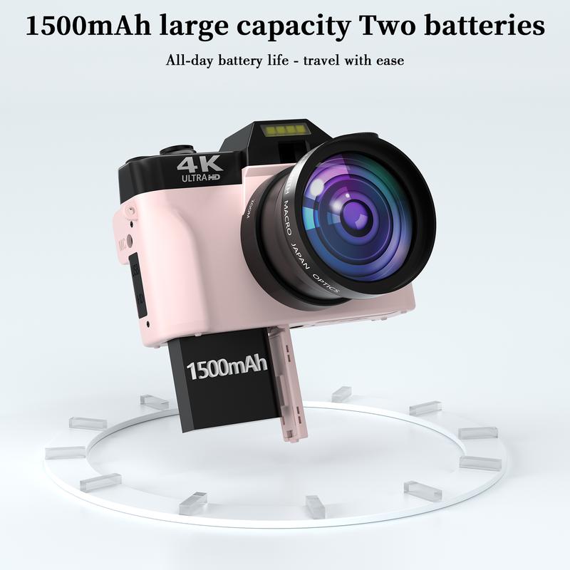 4K 56MP Vlogging Camera with 180° Flip Screen, Compact Camera with 16x Digital Zoom, 32GB TF Card, Summer gift(Black)