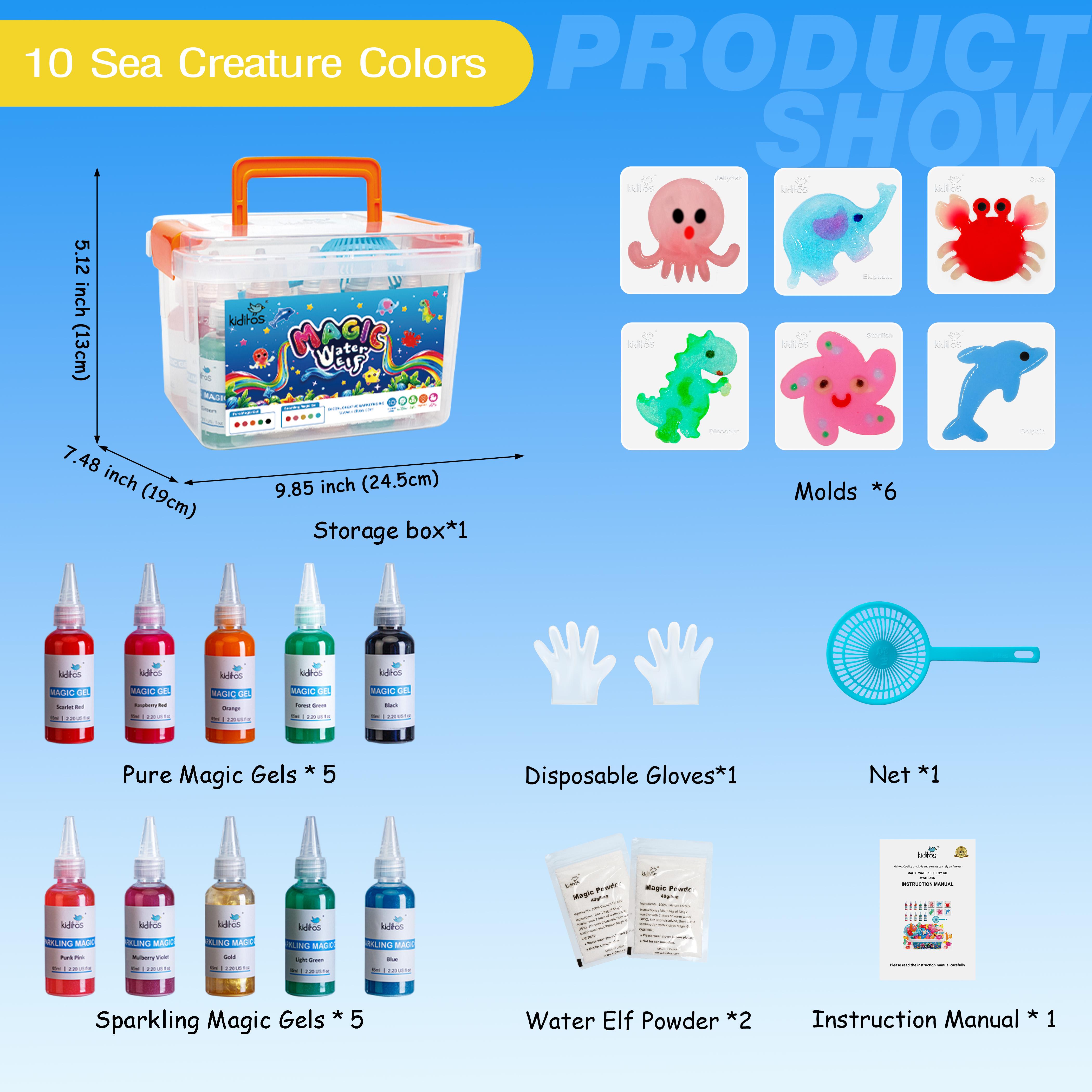 Kiditos  Magic Water Elf Toy Kit with Magic Gels, Molds - Imaginative Play, Christmas Gifts, Birthday Gifts, Party Favors, and Family-Friendly DIY STEM Projects