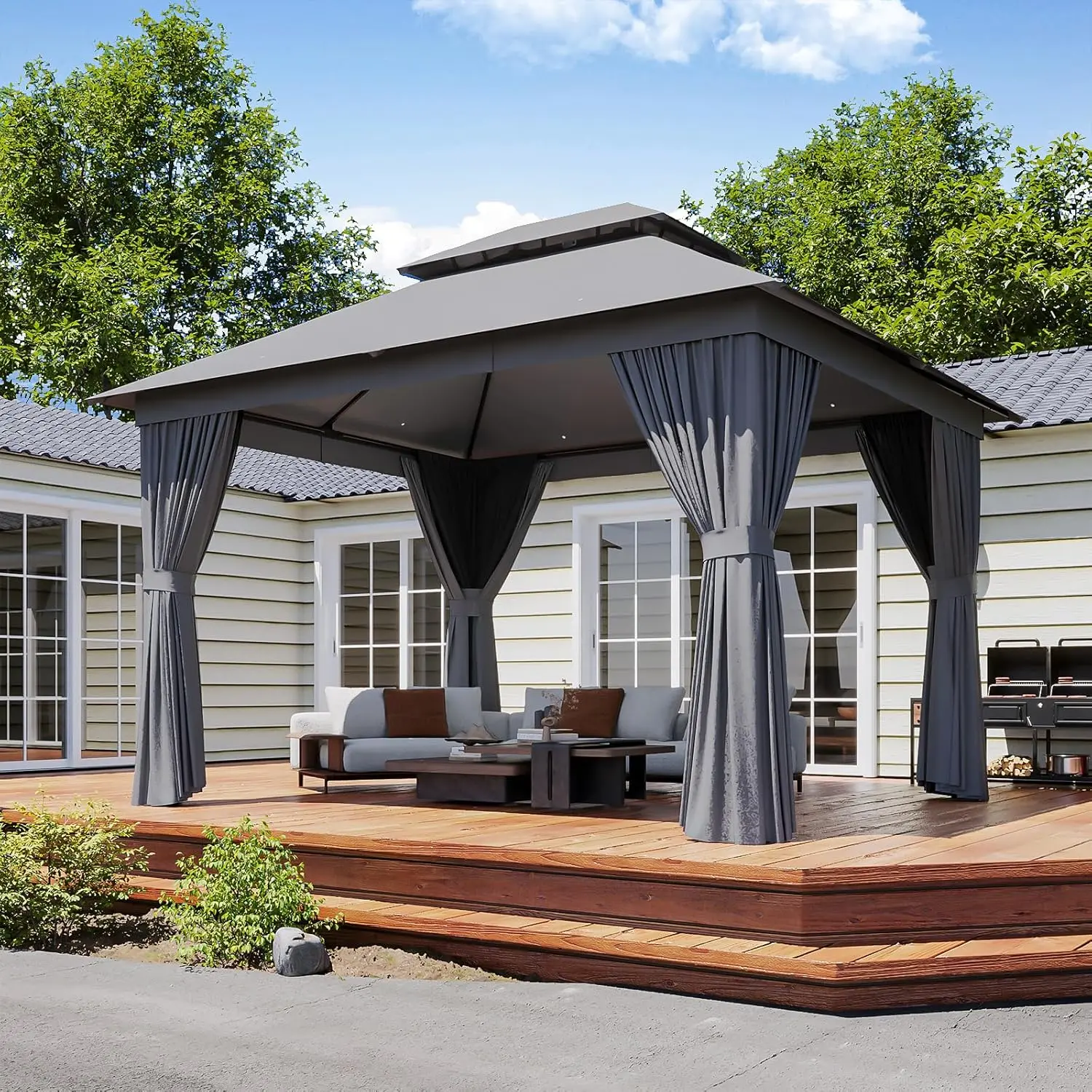 Jolydale 12'x10' Gazebo, Outdoor Gazebo Metal Frame Canopy with Double Roofs, Heavy Duty Patio Tent Shelter with Mosquito Netting and Privacy Screen for Backyard,home decor,camping essentials