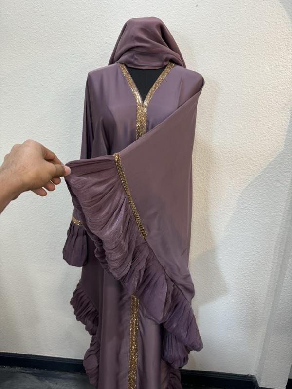 Dubai Butterfly Style Abaya -  Color with Gold Embellishments and Hooded Design