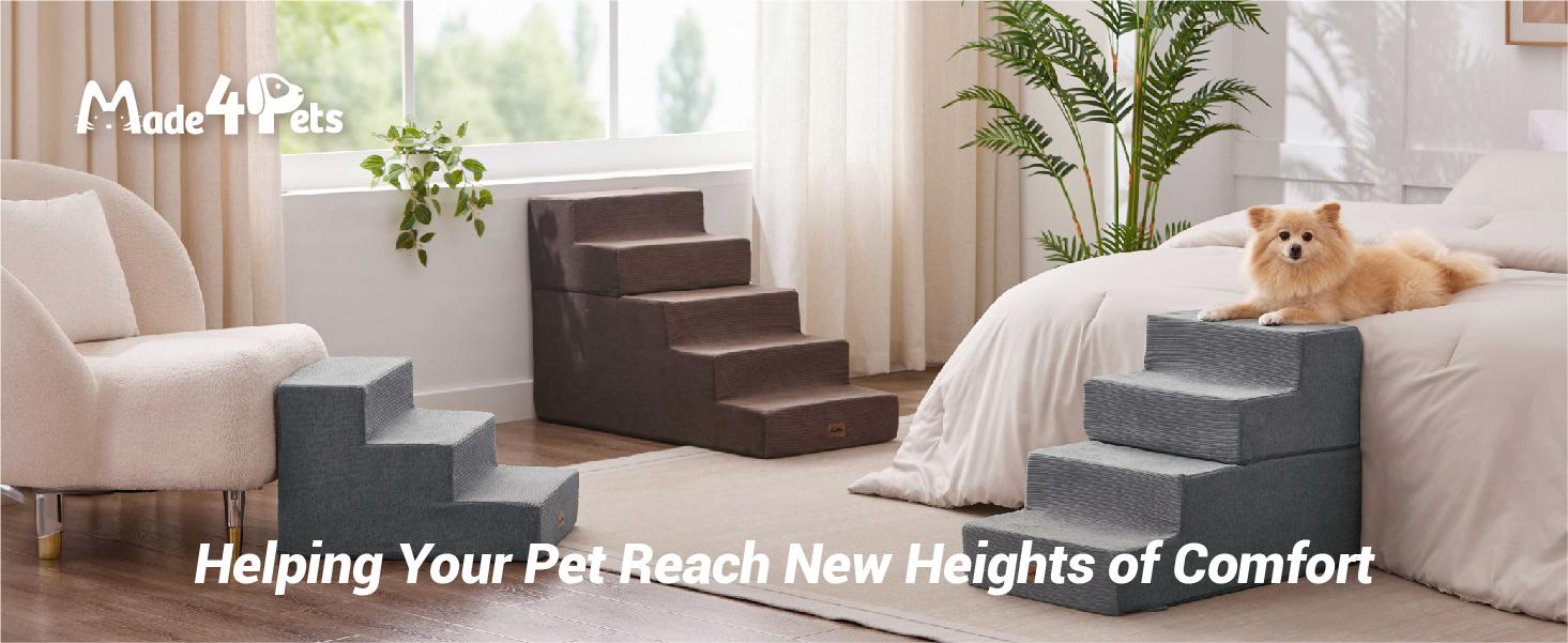 MADE 4 PETS Extra Wide Dog Stairs for High Bed Couch Sofa 35D Foam Pet Steps Non-Slip Bottom 4-Step for Small Dogs and Cats Up to 40lbs Home Use