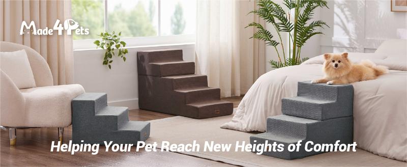 MADE 4 PETS Extra Wide Dog Stairs for High Bed Couch Sofa 35D Foam Pet Steps Non-Slip Bottom 4-Step for Small Dogs and Cats Up to 40lbs Home Use