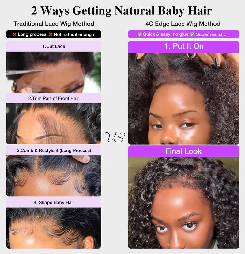 Glueless Curly Lace Front Human Hair Wig With Super Natural Hairline 360 13x6 Drawstring Wig Regular or 4C Curly Edges Hairline Option 220% Density Pre Bleached Knots #TikTokShopBlackFriday