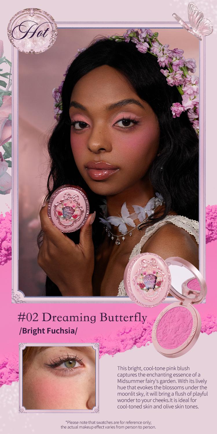 Flower Knows Midsummer Fairytales Collection Embossed Blush, Floral Velvet Embossed Blush Powder, Brightening Velvet Blush Makeup for All Skin Types, #Summervibes
