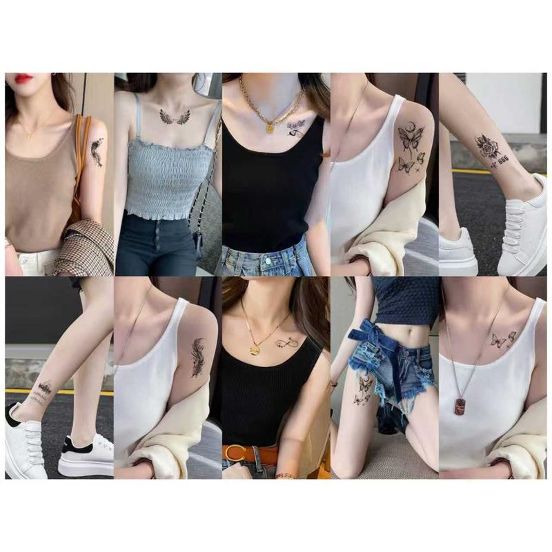 36 Sheets Large Black Temporary Tattoo Stickers with Tribal Wolf Tiger Lion Skull Designs for Men Women 12 Big & 24 Tiny Fake Tattoos for Arms Chest Shoulders