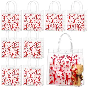 24 Pcs Mini Easter Clear Goodie Bags Cheer PVC Gift Bags with Handle Cheerleading Pattern Tote Bag Reusable Plastic Wrapping Bags Transparent Bag for Daily Use Contest Birthday Party Galentine Wedding Party Cheerleader Gift Bag