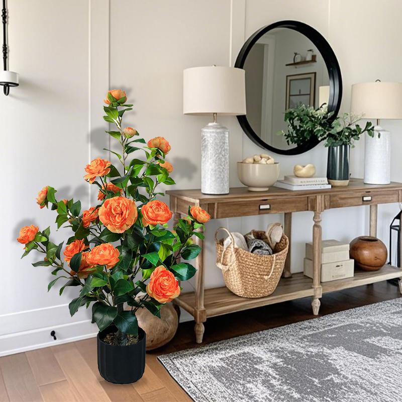 2 Pcs 3-foot Camellia Tree with Decorative Pebbles, Flower Pot, 24 Realistic Flowers, 188 Leaves for Indoor, outdoor courtyard Home Decor 2 Pcs 3-foot Camellia Tree with Decorative Pebbles, Flower Pot, 24 Realistic Flowers, 188 Leaves for Indoor, outdoor courtyard Home Decor