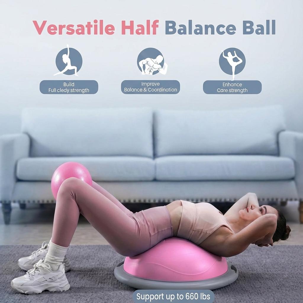 YAGUD Balance Ball Exercise Trainer, Home Gym Equipment w/ Guided Workouts & Pump, 26", Inflatable Fitness Platform for Strength Training, Standing, Balancing, and Core Workout