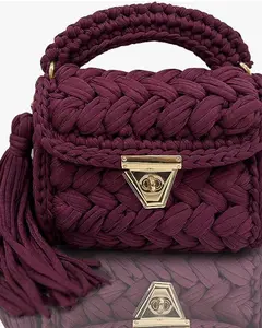 Handmade Crochet Bag - Dark Purple, Handmade Design, Decorative Closure, Includes Tassel, Ideal for Everyday Use