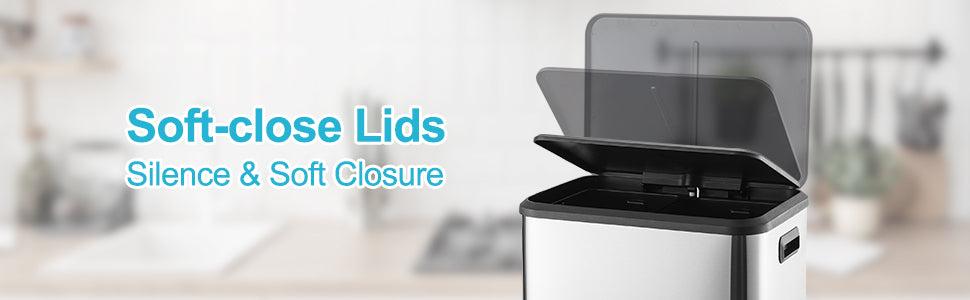 【GARVEE】8-Gallon Dual Trash & Recycling Bin - Stainless Steel Kitchen Waste Bin with Soft-Close Lid & Foot Pedal - Removable Liners & Compact Design