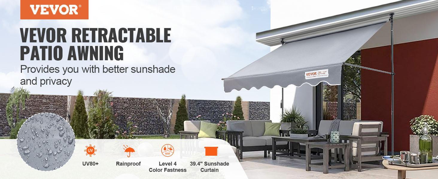 VEVOR Manual Retractable Awning, 78" Outdoor Retractable Patio Awning Sunshade Shelter, Adjustable Patio Door Window Awning Canopy with 39" Sun Shade Curtain for Backyard, Garden, Balcony VEVOR Manual Retractable Awning, 78" Outdoor Retractable Patio Awning Sunshade Shelter, Adjustable Patio Door Window Awning Canopy with 39" Sun Shade Curtain for Backyard, Garden, Balcony