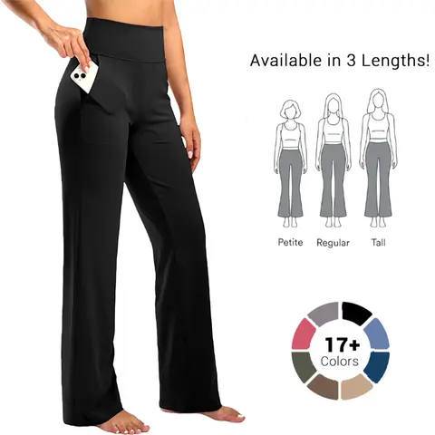 G Gradual Women's High Waist Wide Leg Yoga Workout Trousers with Pockets - Comfy Wide Waistband, Weightless Drape, Stretchable Female Yoga Gym Activewear Pants - Petite/Regular/Tall Gym Clothes for Ab Workout & Transition Wear