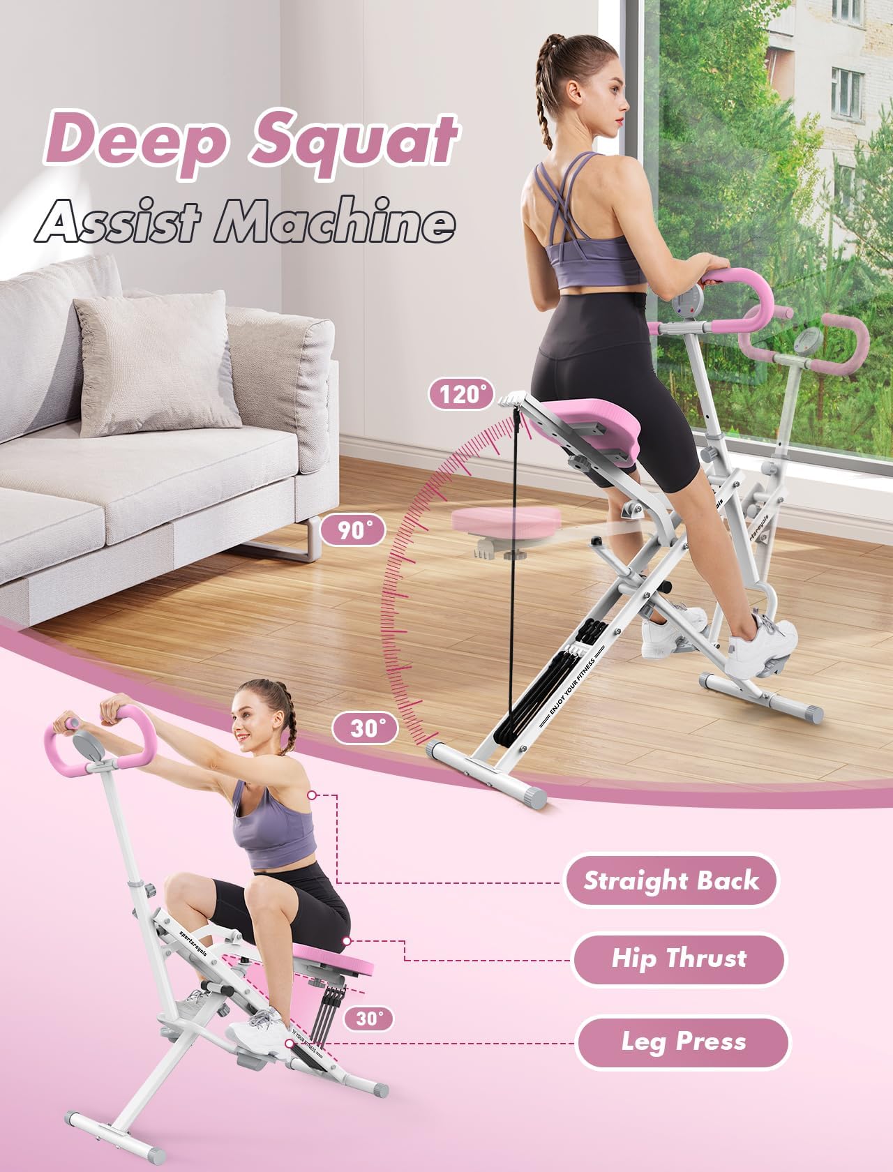 SPORTSROYALS Squat Machine for Home, 330lbs Foldable Core Exercise Machine, Adjustable 4 Resistance Bands, Ride & Rowing Machine for Glutes, Thighs, Ab Back/Leg Press Hip Thrust SPORTSROYALS Squat Machine for Home, 330lbs Foldable Core Exercise Machine, Adjustable 4 Resistance Bands, Ride & Rowing Machine for Glutes, Thighs, Ab Back/Leg Press Hip Thrust