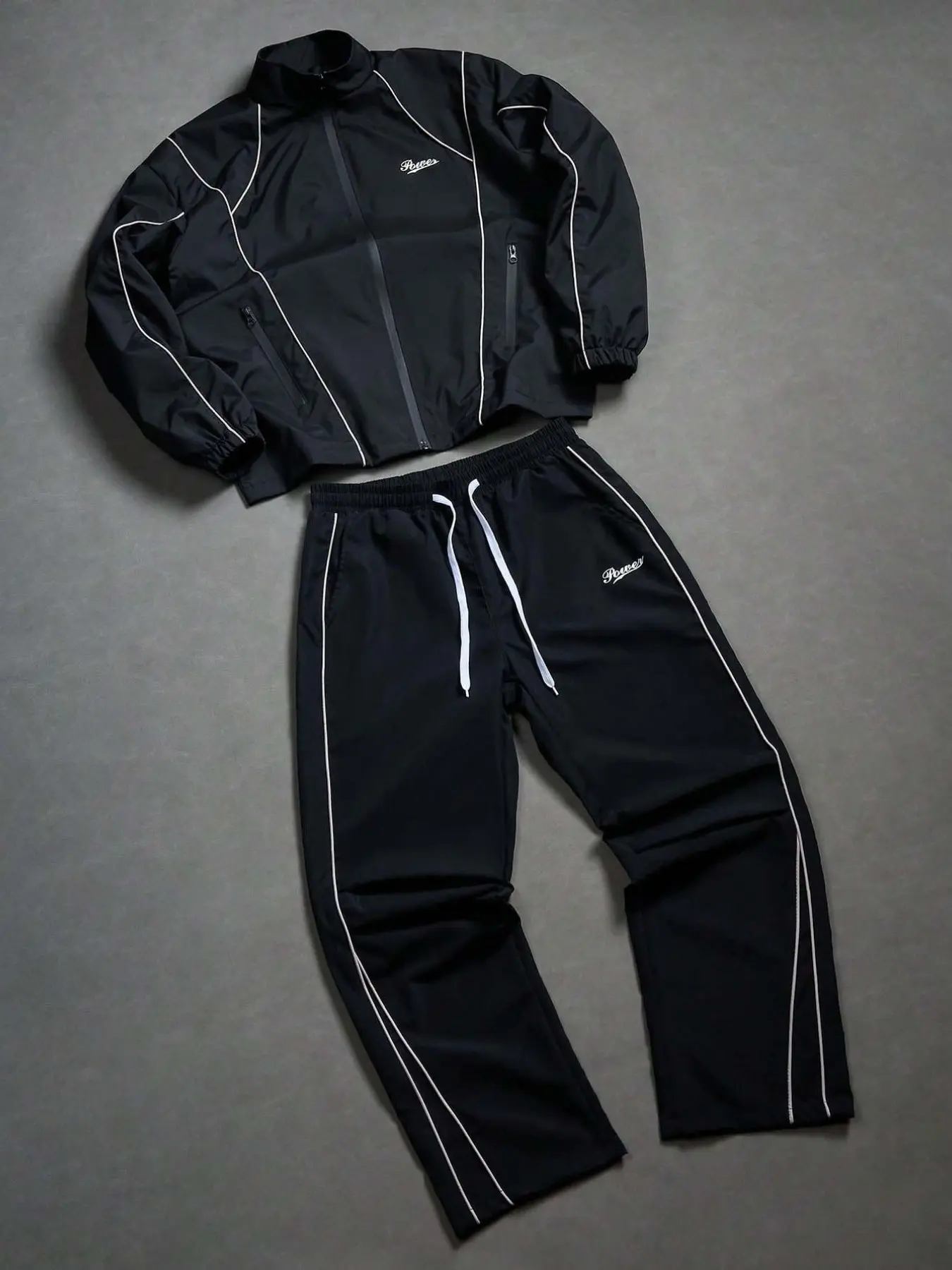 Base Trim Retro Sportswear Set, Casual Sportswear, Sporty Style Outfits, Stand Collar Zipper Jacket + Wide Leg Pants Two Piece Set, Vintage Style Athletic Sweat Suit Workout Set Athletic Sports Clothing