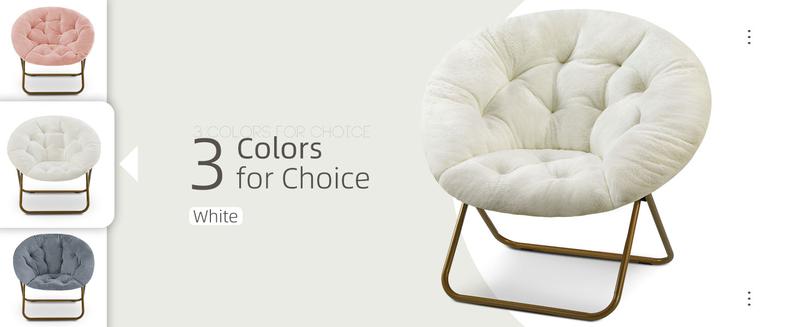 Cozy Saucer Chairs Faux Fur Living Room Reading Lounge Furniture Folding Comfy with Soft Thick Padded Seat Metal Frame Modern Style for Bedroom Home