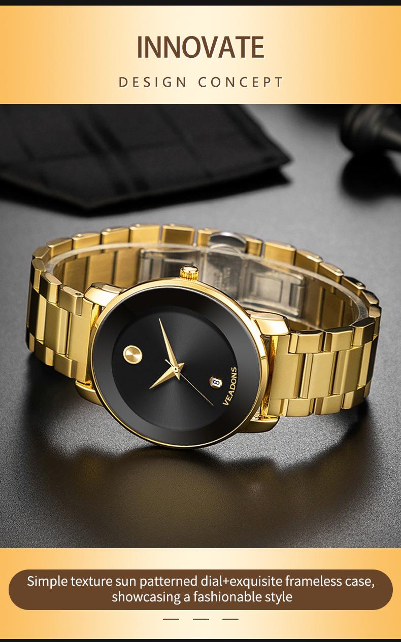 Luxury business quartz watches for ladies and gentlemen, featuring solid stainless steel straps, calendar function, and water resistance. With a minimalist design, they are elegant and durable, suitable for daily wear.