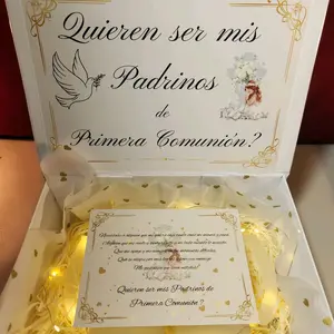First Comunion Godparents Proposal Gift Box with Elegant Design and Set of Two 16oz Glasses for Special Occasions