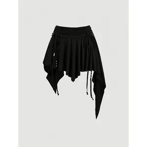 Women's autumn new western-style denim style beach casual drawstring waist asymmetrical hem mini skirt Y2K, fashionable and comfortable