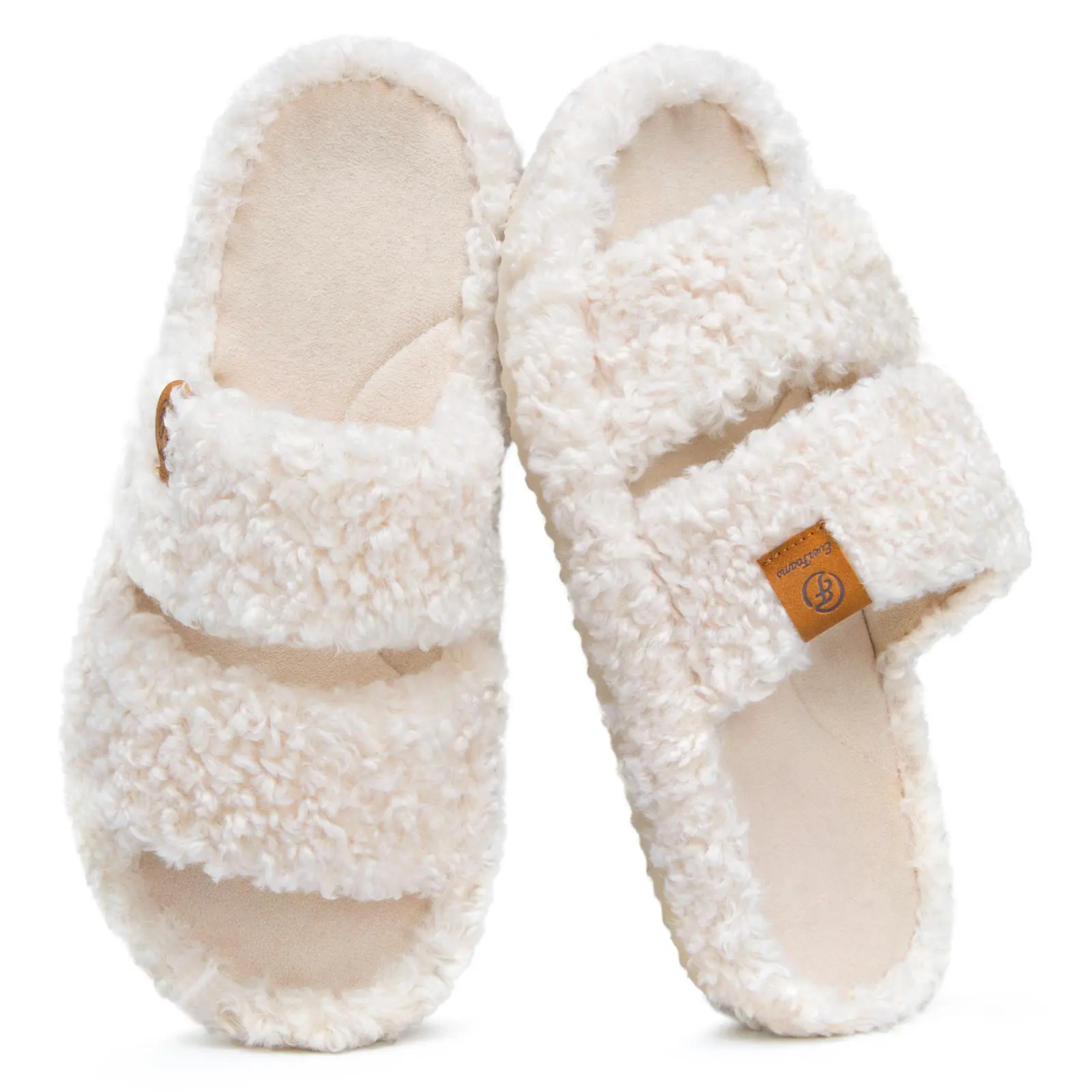EverFoams Women's Fuzzy Open-Toe Slippers – Stylish Classic Slides with Soft Memory Foam, Non-Slip Rubber Sole, Perfect Cozy Footwear，Girl Fur Flipflop Walking Shoes Fluffy Modern Sleeper Slip On Clog
