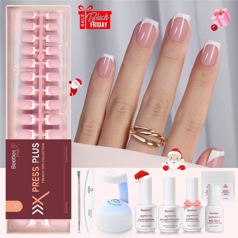 Beetles X Press Plus French Press On Nails Tips Kit, Pink Brown Short Square Almond Shape Natural Acrylic Nail Tips Effortless Beauty & DIY Manicures -   Easter Nail Designs Spring Floral Nails Vacation Nails Graduation Nails  newyearnewme valentinesday