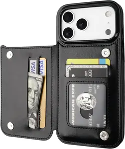 Wallet Credit Card Phone Case Cover PU Leather for New iPhone 17 Pro Max 6.9-inch Display 2025 Release with 4 Card Slots Multi-Angle Stand Function Full Protection