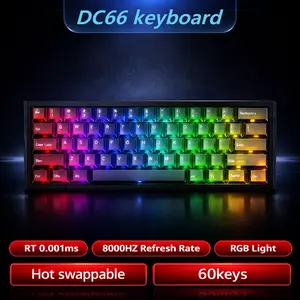 DICHEN DC66 Mini 60% Gaming Keyboard, RGB Backlit,Adjustable Actuation, Hall Effect,Rapid Trigger 0.01ms, CNC  Wired Compact Aluminum Hollow Frame, 8000 Hz Polling Rate, Hot-Swap gaming accessories keyboards for gaming