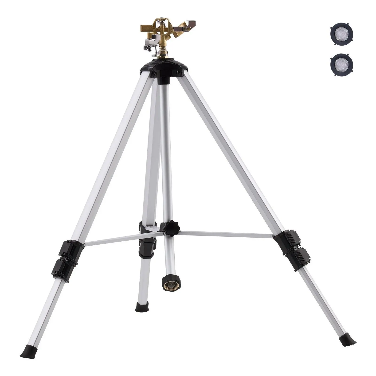 【SummerFinds】VEVOR Impact Sprinkler on Tripod Base,  , Heavy Duty Tripod Sprinklers with Brass Head & 3/4" Connector, 360 Degree Large Area Coverage Irrigation Sprinkler, Adjustable Heights Sprinkler for Yard Gray