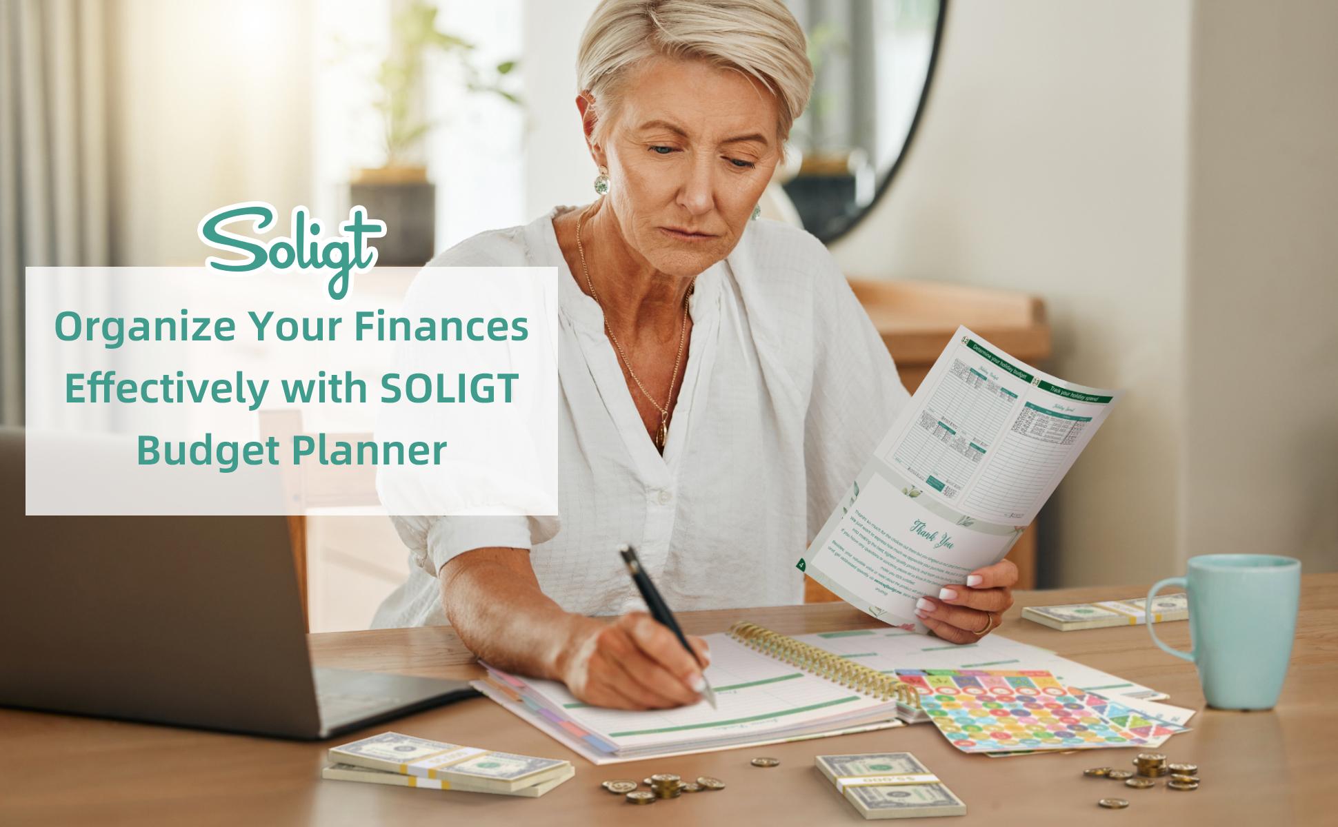 SOLIGT 8.5 x 11 inches Large Budget Planner and Monthly Bill Organizer Premium Hardcover Budget Book with 12 Pockets for Savings Debt Expense Tracking Budget Tracker with Stickers Financial Journal