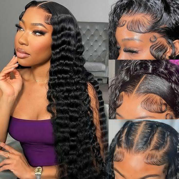 32 34 Inch Deep Wave Lace Front Wigs Human Hair Pre Plucked 13x6 Deep Wave HD Lace Frontal Wigs Human Hair Curly Wigs for Women 180% Density Deep Curly Wigs With Baby Hair