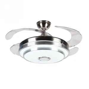 42" Silver Retractable Ceiling Fan with Light & Bluetooth Speaker 3-Color LED Remote Control Dimmable 36W for Bedroom Living Room