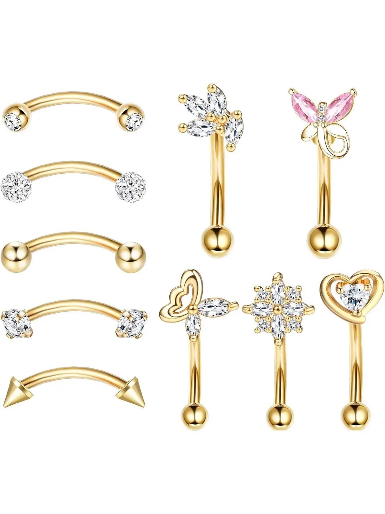 10 Pcs 16G Rook Daith Earrings Stainless Steel Belly Button Piercing Lip Ring Helix Cartilage Piercing Cartilage for Women CZ Body Piercing Curved Barbell Eyebrow Rings 8mm Piercing Jewelry Set Navel Ring Helix Pierced Ring