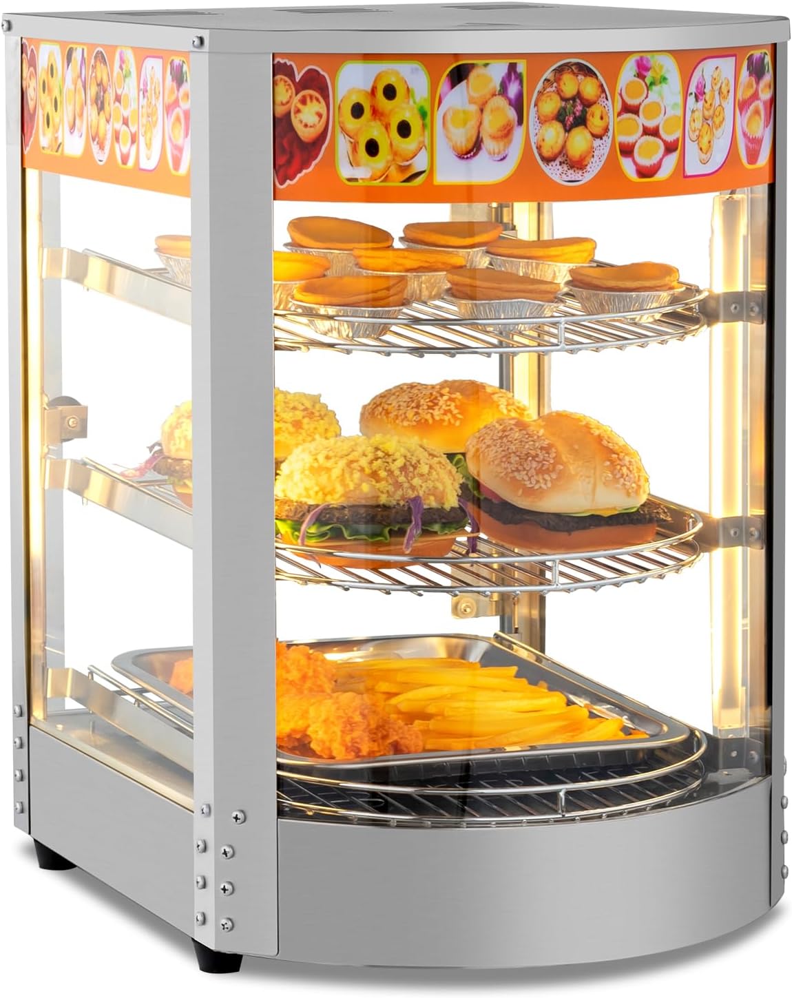 ROVSUN Food Warmer - Commercial Countertop Electric Pretzel Warmer with Removable Shelves LED Lighting Glass Door for Restaurant Buffet - 3/5 Tiers (800W) SpringStatements