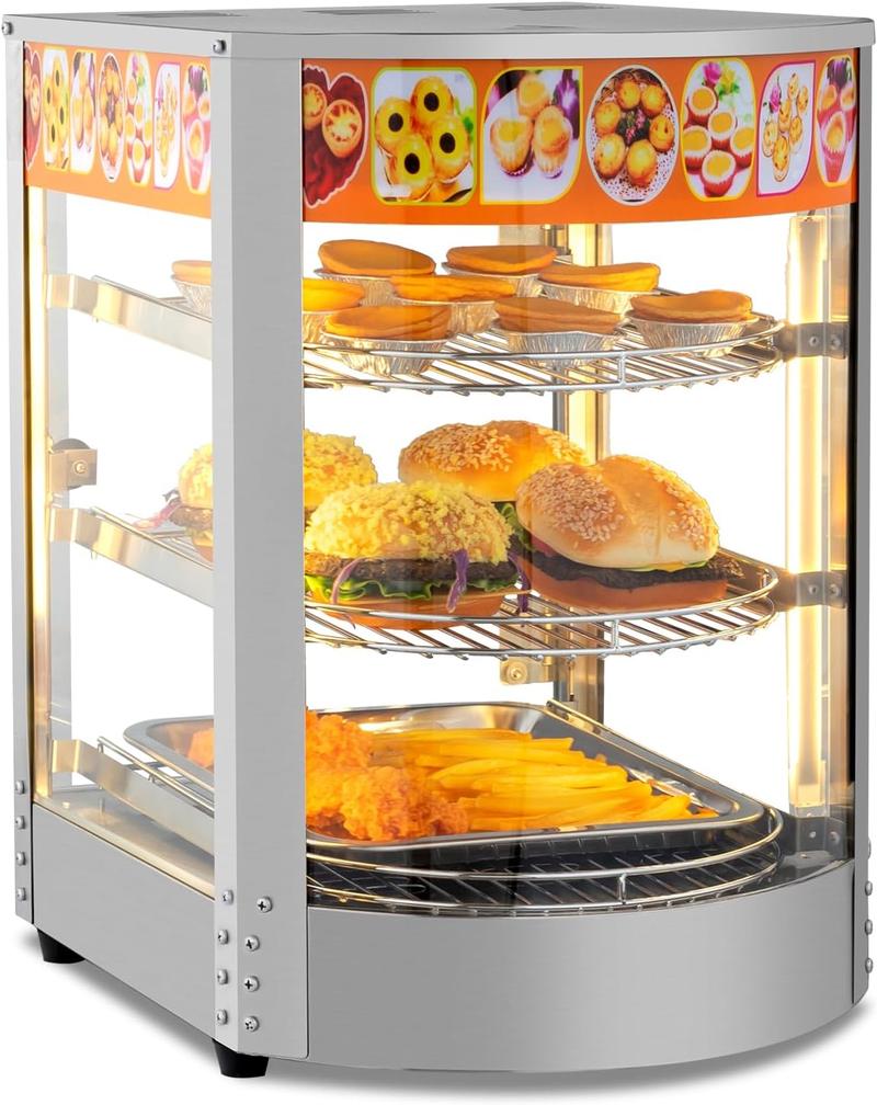 ROVSUN Food Warmer - Commercial Countertop Electric Pretzel Warmer with Removable Shelves LED Lighting Glass Door for Restaurant Buffet - 3/5 Tiers (800W)
