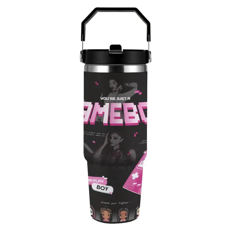 KATSEYE "GAMEBOY" Pixel Lyric 30oz Insulated Tumbler K-Pop Fan Car Cup Double-Walled Vacuum Stainless Steel Leakproof Lid Portable Design Iconic Retro Style