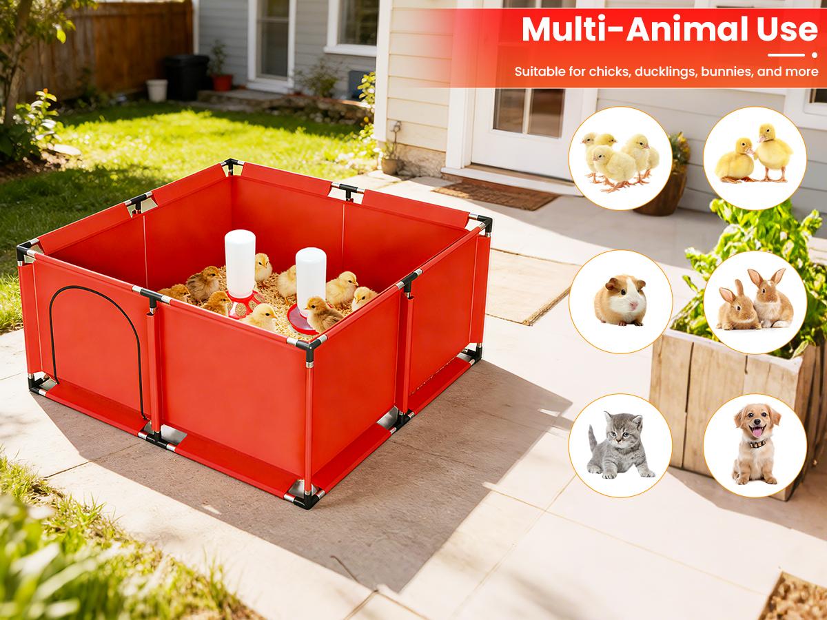 Brooder Box for Chicks, All-in-One Chick Starter Kit, Stainless Steel Frame Baby Chicken Brooder Pen with 250W Heat Lamp, Perch, Chicken Feeder & Waterer Set, Up to 30 Chicks, Square Style