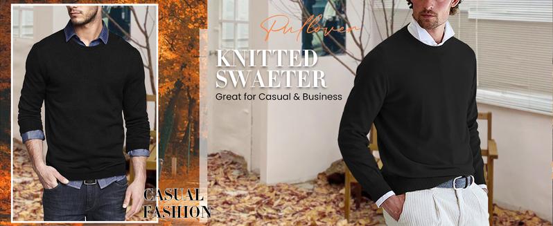COOFANDY Men's Dress Crew Neck Sweater Slim Fit Lightweight Sweatshirts Knitted Pullover Casual Fashion Long Sleeve Sweater