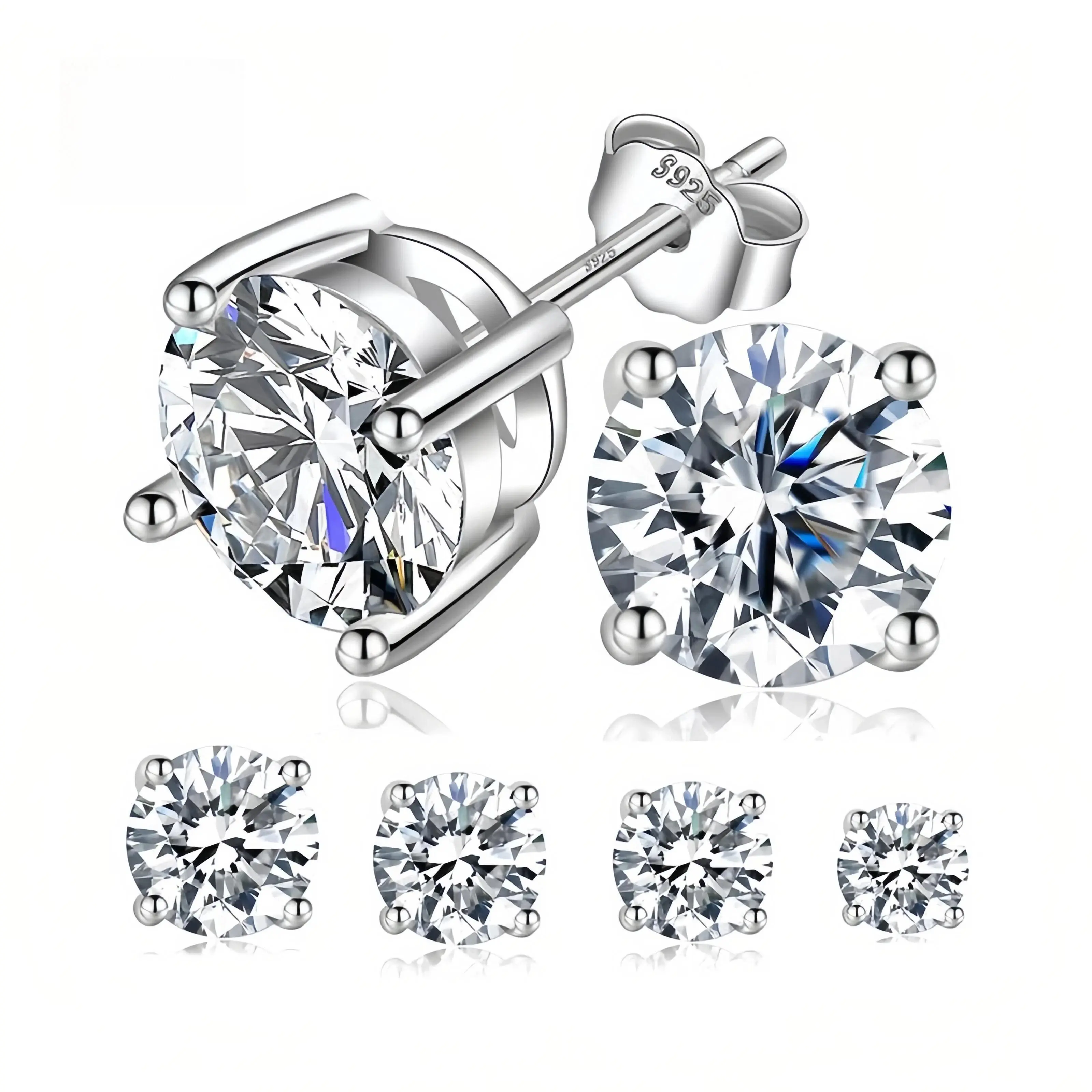 LANDEN S925 Sterling Silver 14k Gold-Plated 4-Prong Lab-Created Moissanite Stud Earrings, Multi-Size, Screw/Butterfly Backs, Gift-Ready Jewelry for Women, Ideal Birthday Wedding Gift