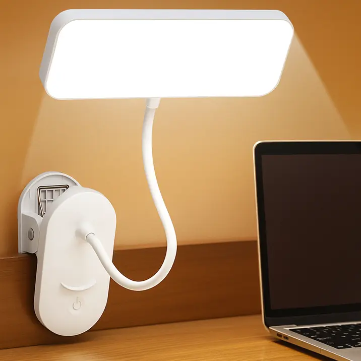 Eye-Caring Clip on Desk Lamp - 3600mAh Rechargeable Cordless Light, 360 Flexible Gooseneck, 5 Color 5 Brightness, for Home Office, Work Study, No Glare - Great Gift for Office Workers