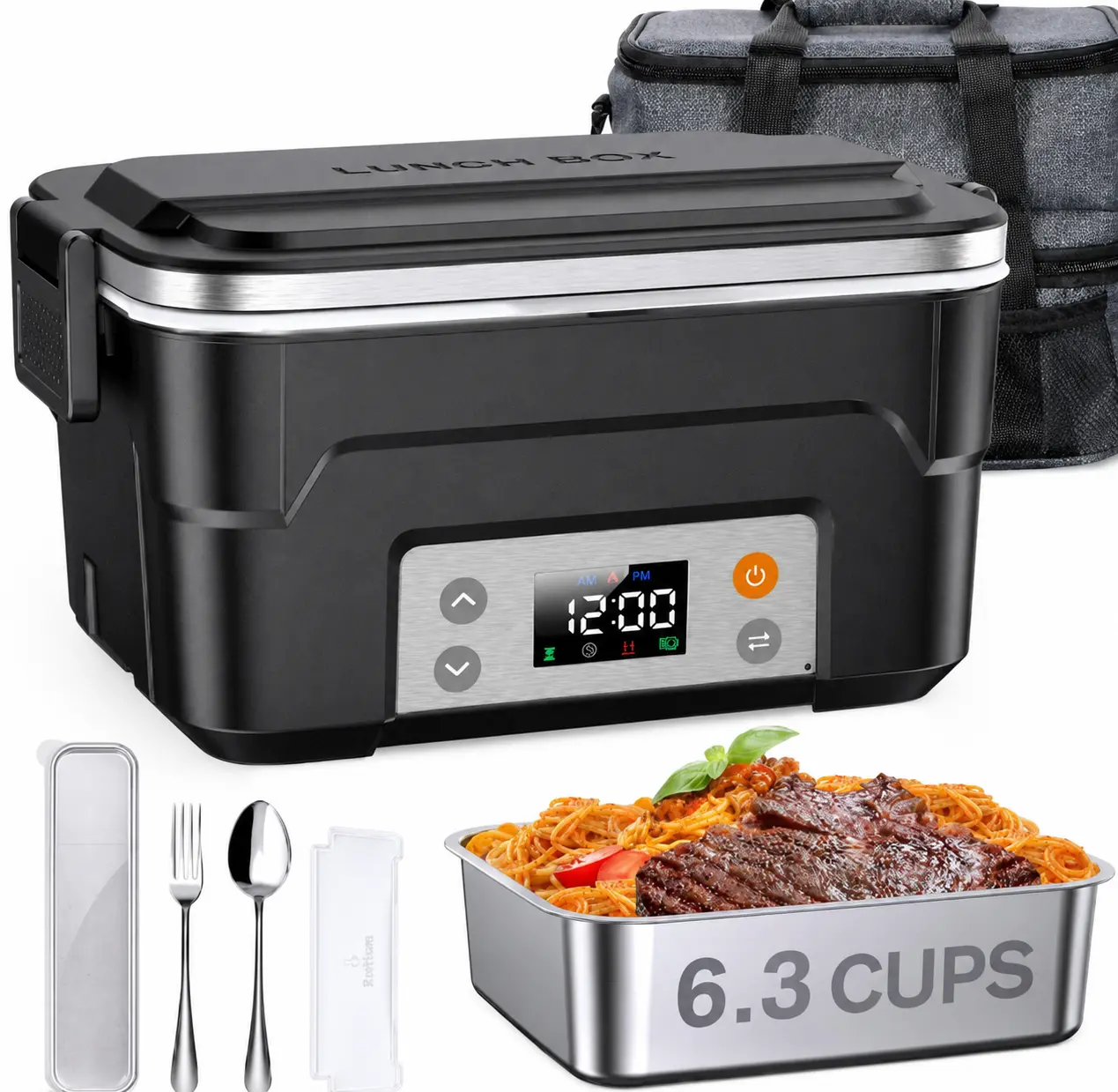 Docusvect 6.3-Cup Heated Lunch Box Cordless with Scheduled Heating | 27,000mAh Cordless Electric Lunch Box, 2H Heat+1H Keep-Warm, Mealtime Setting, Daily Memory, 220°F Max, Leak-Proof, Full Kit