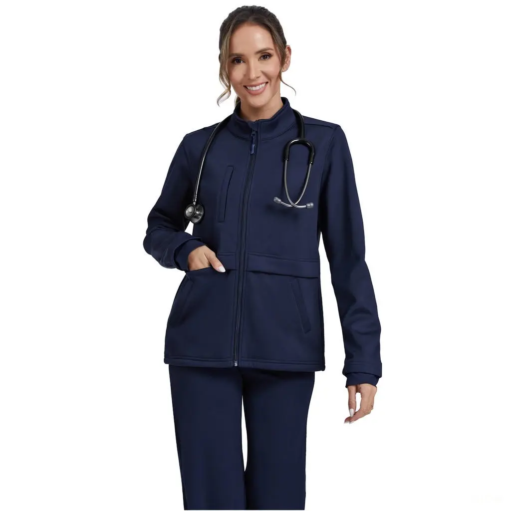 Kecols Scrub Jackets for Women with Zip Front Five Pockets Classic Fit Nursing Jacket Nurse Coat Fleece-Lined Warm-up Jacket Workwear Casual